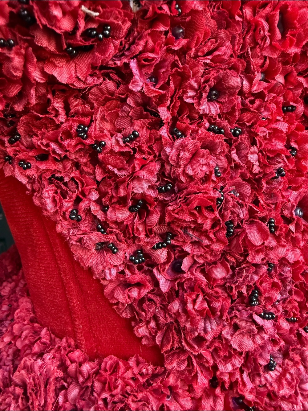 OOAK Red Feather & Rosette Midi Dress - Women’s size: 2/4 (measurements below) - Picture 6 of 6